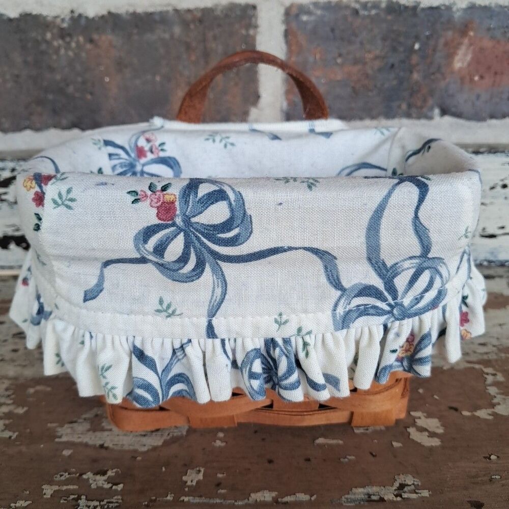 VTG 1994 Longaberger Blue Bow Basket  Liner 4”x 6” Cottage Granny Core